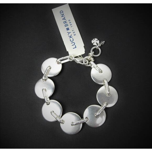 New! Lucky Brand Silver Tone Linked Disk Charm Bracelet - Picture 3 of 4